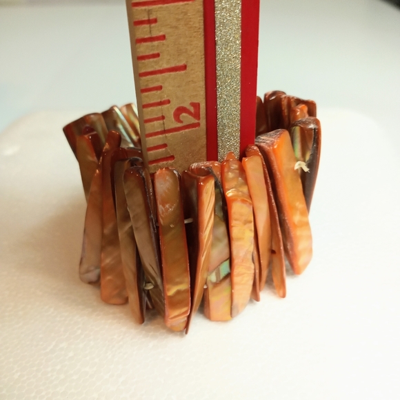 Abalone Stretch Cuff Bracelet Sunrise Rose Natural - Picture 4 of 10